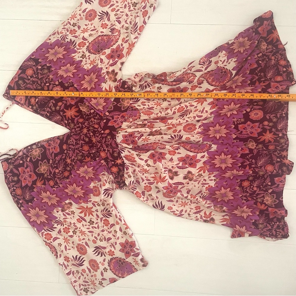 ANTHROPOLOGIE AAKAA Floral V-Neck Kimono Babydoll Mini Dress Pink Red Boho, M - Picture 14 of 17